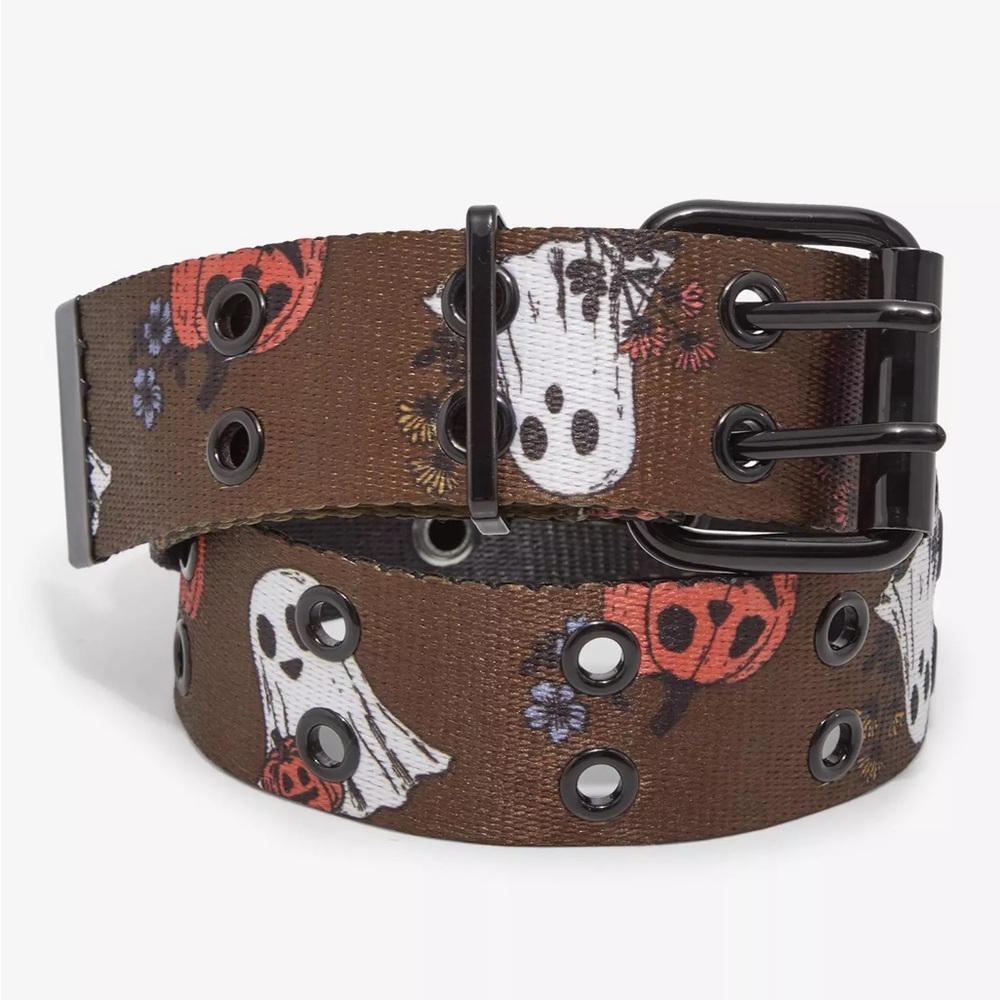 Floral Ghost & Pumpkin 2-Row Grommet Belt Hot Topic Halloween